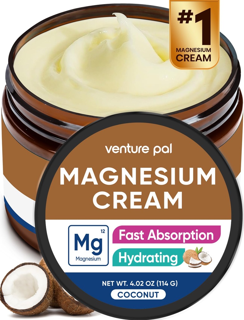 Venture Pal Magnesium Lotion, Topical Magnesium Cream voor Slaap, Been Krampen en Pijn, Spierontspanning, Kalm, Moisturizing Supplement met Kokosolie, Shea Butter en Hyaluronzuur, Veilig voor kinderen