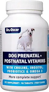 Vitamines prénatales pour chien. Les seules vitamines prénatales et postnatales 2in1 pour les chiens avec acide folique, Omega 3, Probiotiques, Choline et Inositol, clé pour les mères et les chiots, 90 comprimés