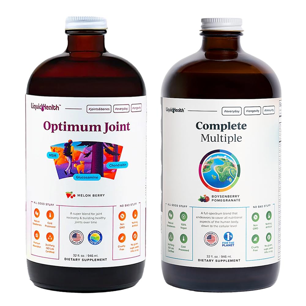 LIQUIDHEALTH Optimum Joint Glucosamine Chondroitin Supplement & Complete Multidaily Multivitamine Bundle for Men & Women - Immune Support, Bone Joint Health, Whole Foods - USA Made, Vegan, Non-GMO