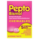 Comprimés à mâcher Pepto Bismol pour Nausées, Brûlures d'estomac, Indigestion, Stomac relevé et Diarrhée - 5 Symptômes de soulagement rapide, Arôme original, 48 ct