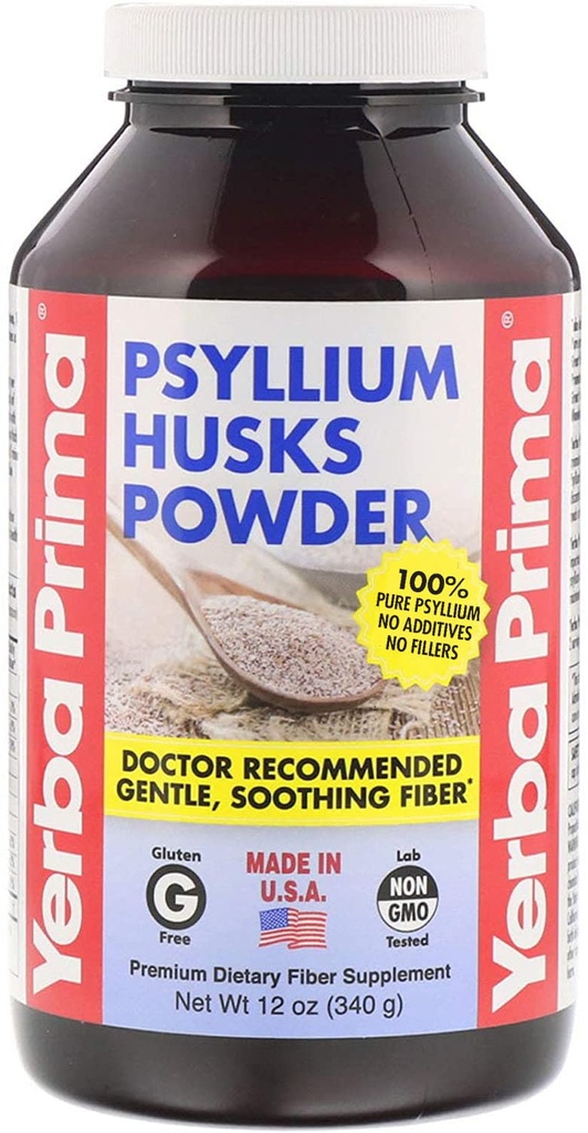 Yerba Prima Psyllium Husks Fiber Powder, 12 Ounce - Natural Fiber Supplement - Colon Cleanse - Gut Health - Veganistisch, Non-GMO, Glutenvrij