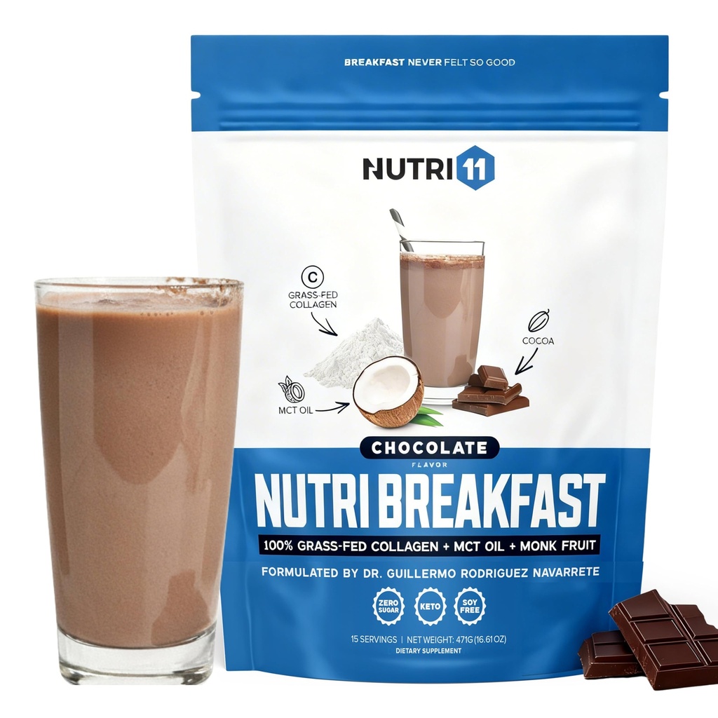 NutriBreakfast by Nutrillermo/Keto Protein Collageen Powder with MCT Oil/MCT Oil Powder/Keto Collageen Peptides with Grass-Fed Bovine Collageen Type I & III (15.9, Chocolate)