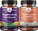Bundel van Magnesium Glycinate Capsules Mineral and Nootrope Brain Focus Mushroom - Immune Support Bone Health Mood Support - 10X Mushroom Blend voor Sugar Balance en Mental Focus