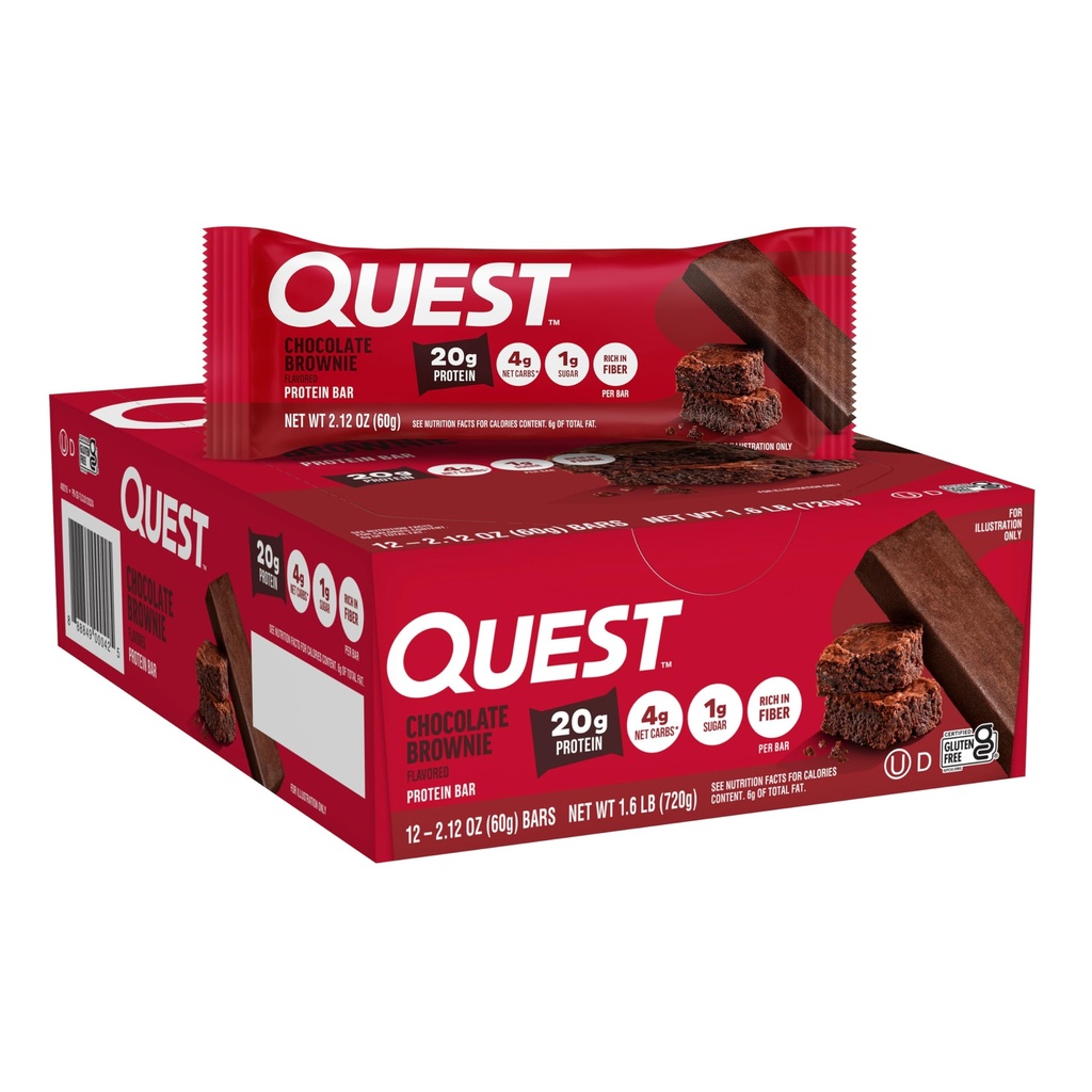 Quest Nutrition Chocolade Brownie Proteïne Bar, 20g Proteïne, 1g Suiker, 4g Net Carb, Glutenvrij, Glutenvrij, 12 Tellen