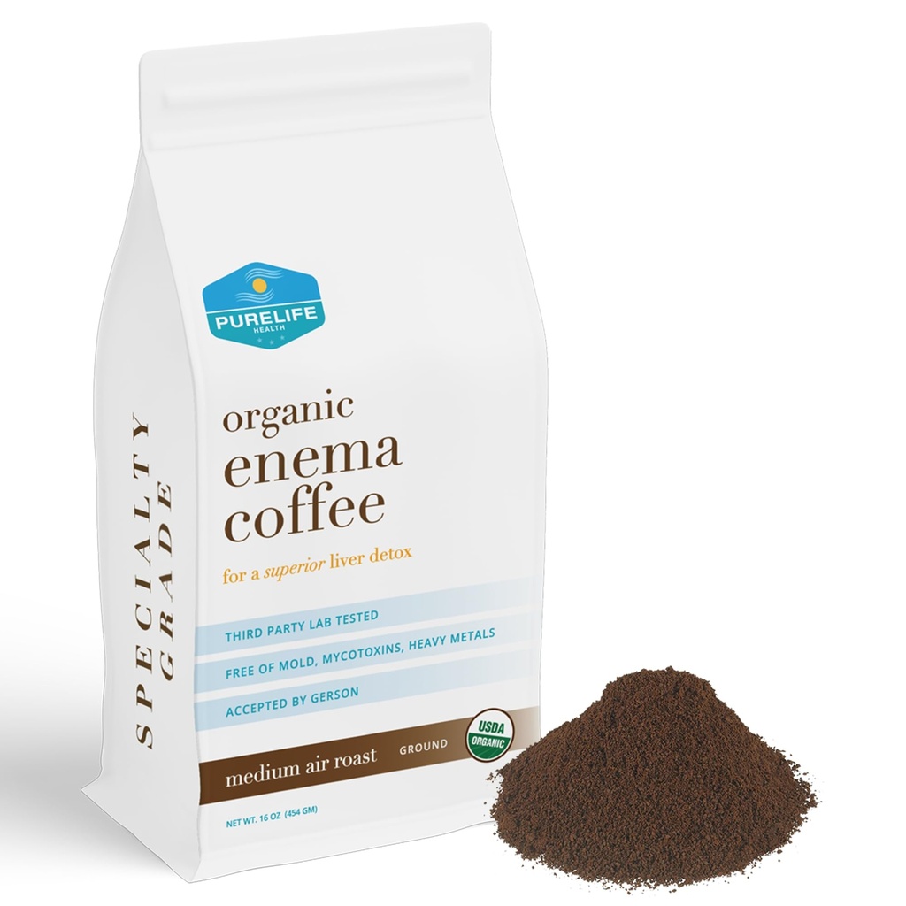 PureLife Enema Coffee- 1 Lb - Organic Gerson Specific - Ground - Mold & Fungus Free - Air Gebrande Medium / Verzonden vers- Amerikaans eigendom en geëxploiteerd sinds 2012