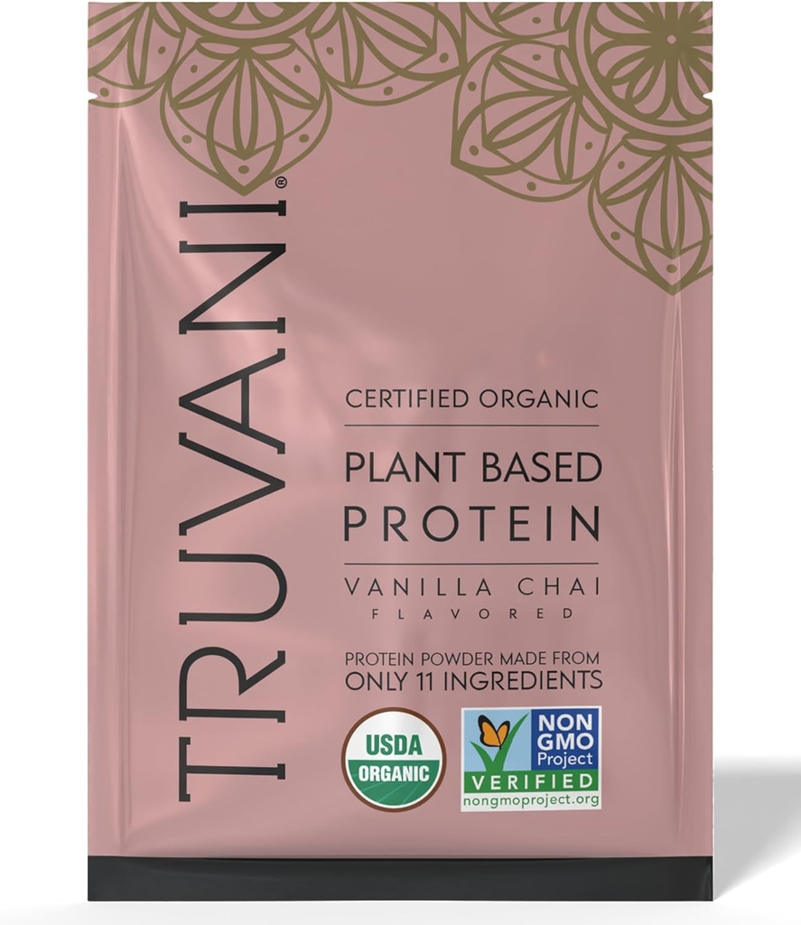 Truvani Poudre de protéines de pois végétaliens de 20g de Vanilla Chai Protéine biologique basée sur les plantes de 20g 1 portion