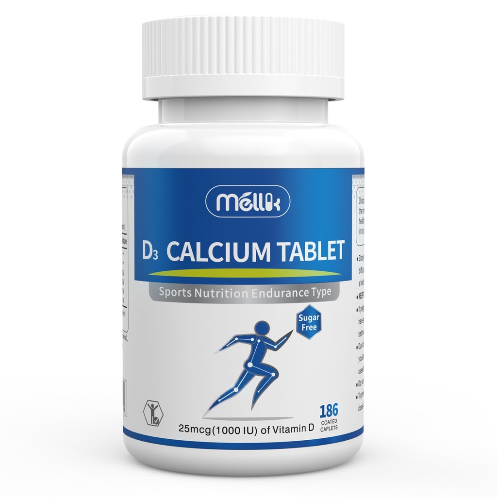 Calcium-Supplement Vitamine-D3 1200-mg Magnesium-Mini - 186Tablets Unflavored Slow Release Bone Health Women and Men Dietary Supplement Easy to Swallow Sugar Free