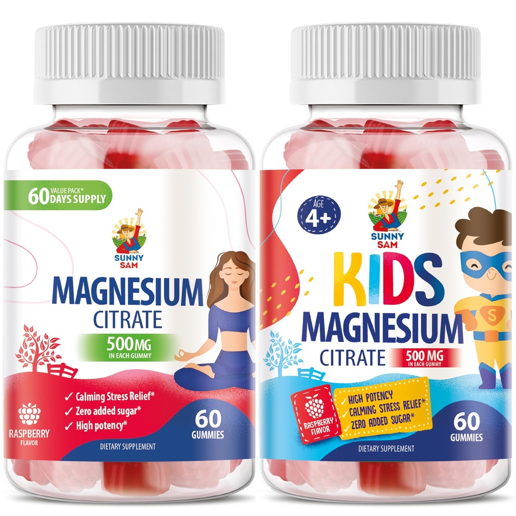 Gommies de magnésium pour les enfants et les adultes - 500mg - Calme Magnésium Chews - Magnésium Citrate Supplément à croquer pour le soutien de l'humeur et des muscles