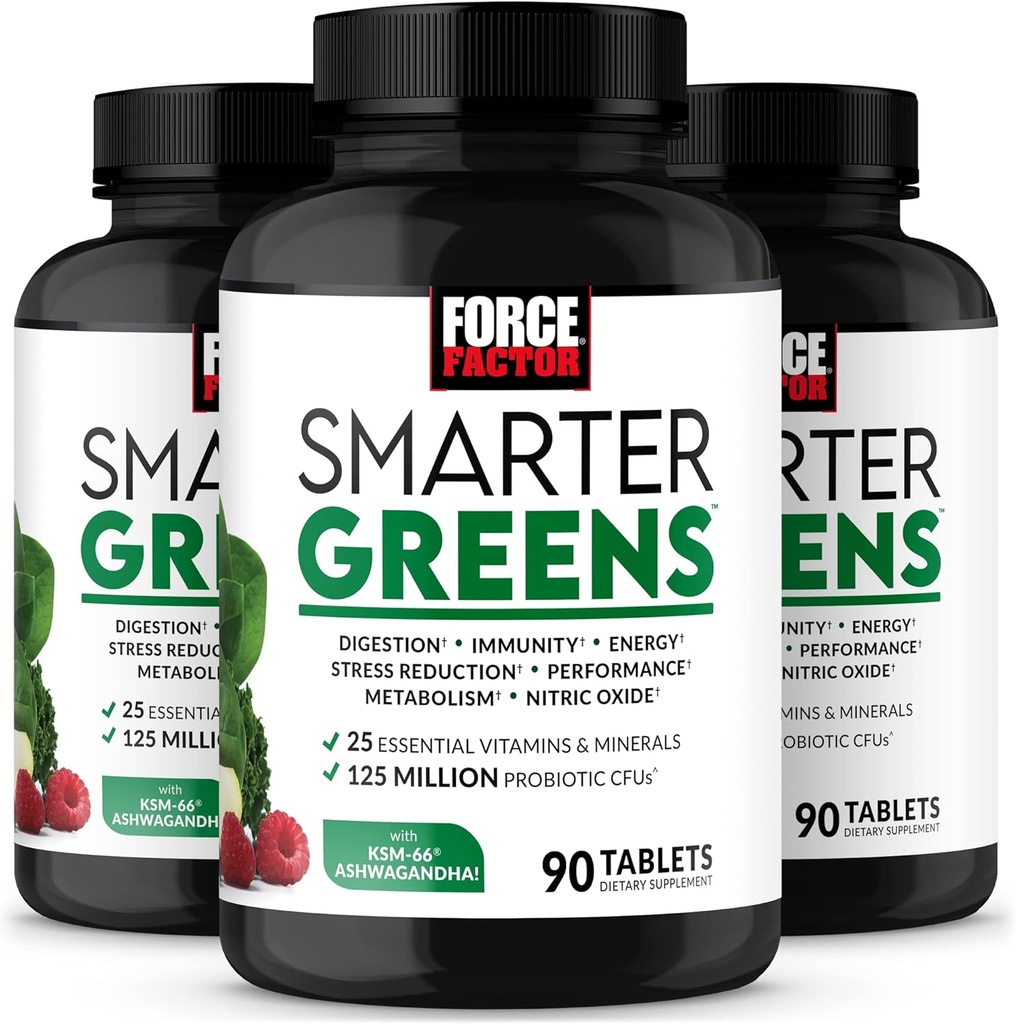 FORCE FACTOR Slimmere groene tabletten, 3-pack, groen supplement met 25+ Superfoods en antioxidanten om de spijsvertering te verbeteren, Stress te verminderen, Immuniteit te versterken, en ondersteuning Metabolisme, 270 tabletten