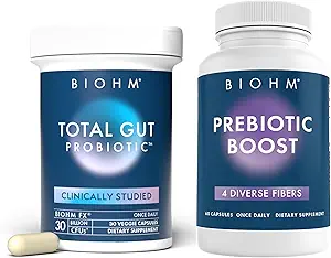 BIOHM Probiotiques et prébiotiques en fibre, combine la fibre diététique et les enzymes digestives pour la santé avancée Gut, non-OGM, végétarien, sans ingrédients artificiels, 30 portions