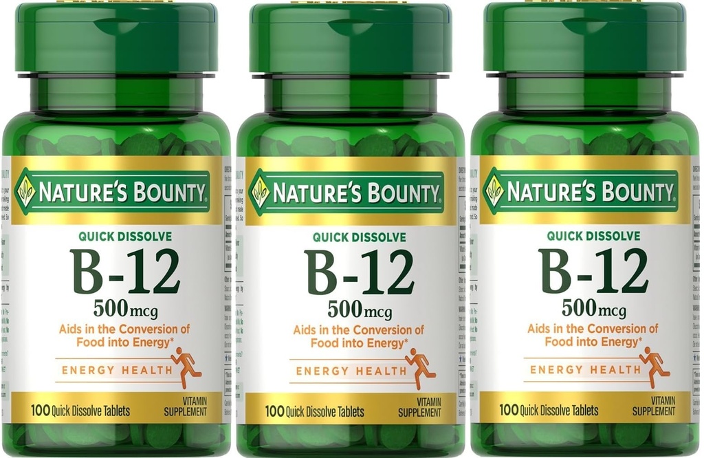 Nature's Bounty B-12 Quick Solution Tablets 500 Mcg, 300 Tablets (3 X 100 Telflessen)