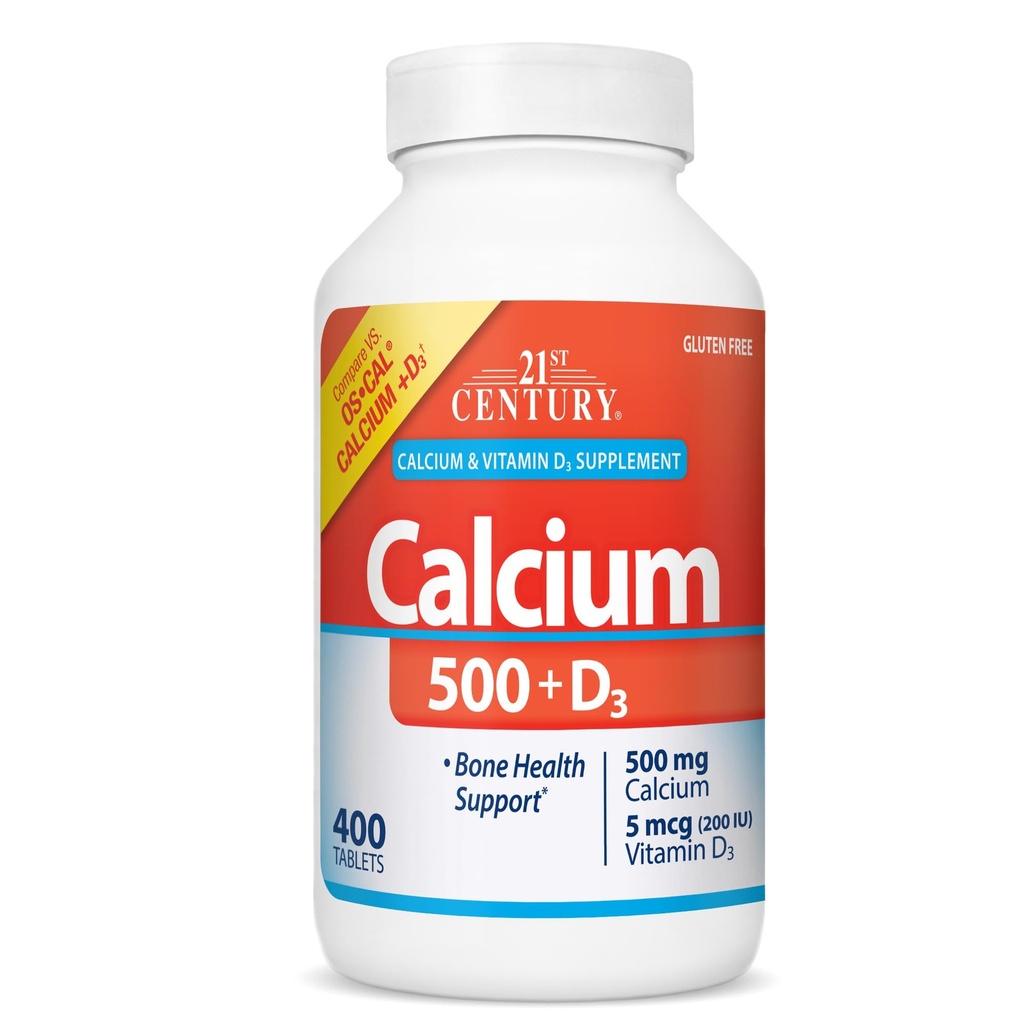 21e eeuw Calcium 500 mg Plus D3 tabletten, 400 telling
