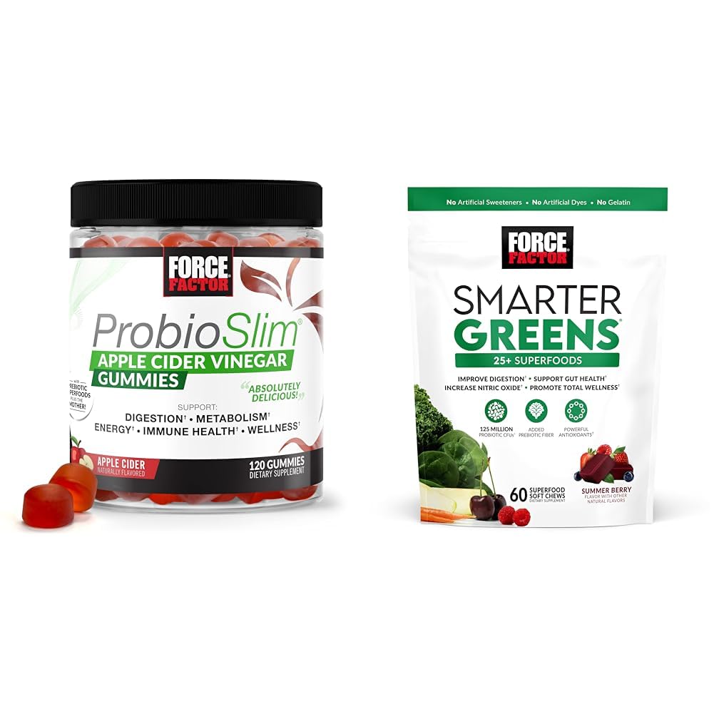 Facteur de force ProbioSlim pomme Cider Vinegar Gommies avec bio, LactoSpore & Greens Smarter Superfood Chews, Greens et Superfoods avec Probiotiques, Antioxydant