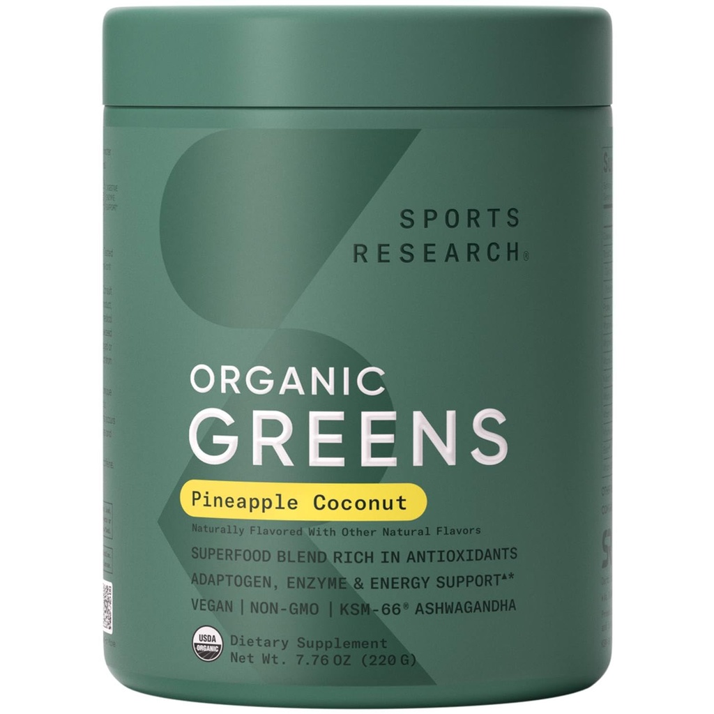 Sport Research® Biologische Ananas Coconut Greens - Digestieve gezondheid, natuurlijke energie & Mood Support* - Gecertificeerd biologisch poeder - 20 porties