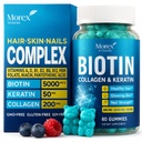 Biotin Collageen Keratine Gummies - Multivitamine Natuurlijke voor haar, huid & Nails met vitamine A, D, B7 - Anti Aging Collageen Gummy Vitaminen voor mannen en vrouwen, Hair & Nail Growth Supplement - 60 Gummy Bears
