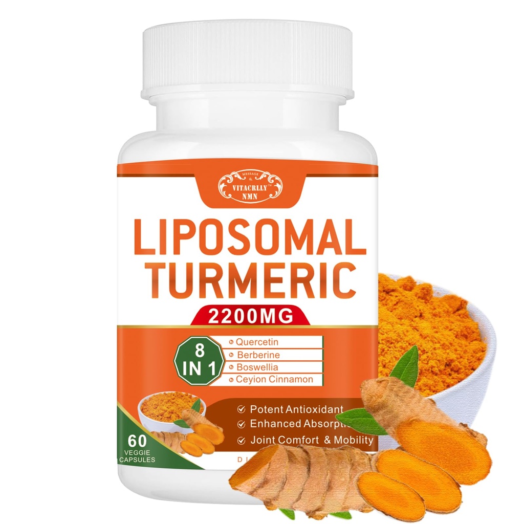 2200mg Liposomal Curcumin curcumin supplément avec le poivre noir et le gingembre Absorption améliorée - 95% Curcumin extrait pour le soutien joint 60 Capsules