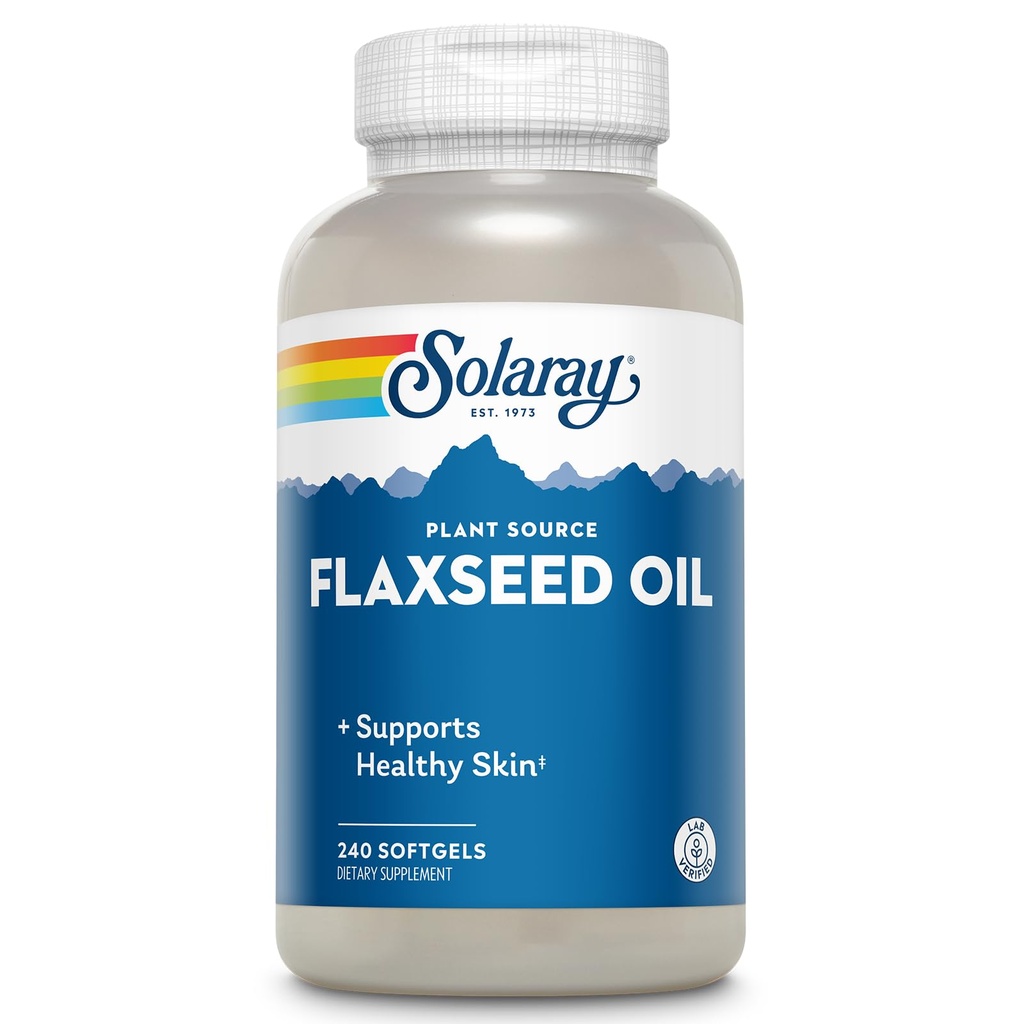 SOLARAY Flaxseed Oil 3000 mg met Omega 3 6 9, Flax Seed Softgels for Skin Health, Triple Omega Supplement, Non-GMO, Glutenvrij, Lab geverifieerd - 60-Day Garantie - 80 Servings, 240 Softgels