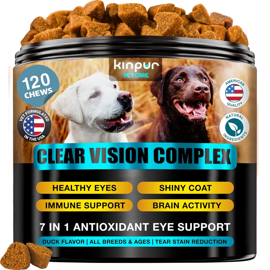 Oogvitaminen voor honden - Hond Vision Supplement voor Tear Stains, Hondenoogverzorging, Immune Ondersteuning - Vitamine С, Wortel, Visolie, Luteïne - 180 Zachte Kauwen met Duck Flavor - voor alle rassen en leeftijden