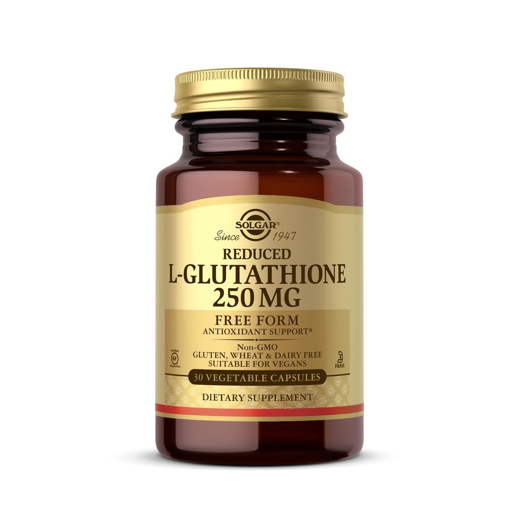 Solgar Gereduceerd L-Glutathione 250 mg - 30 plantaardige capsules - Antioxidant Support - Non-GMO, Vegan, Glutenvrij, Zuivelvrij, Kosher - 30 porties