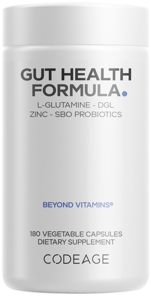 Codeage Gut Health Supplementen Vegan Formula - L Glutamine, Zink, Turkije Tail Mushroom Powder, Tonic Mushroom, Maitake, Micro Algen, Mineral, Licorice Root DGL - Probiotica, Prebiotica - 180 Capsules