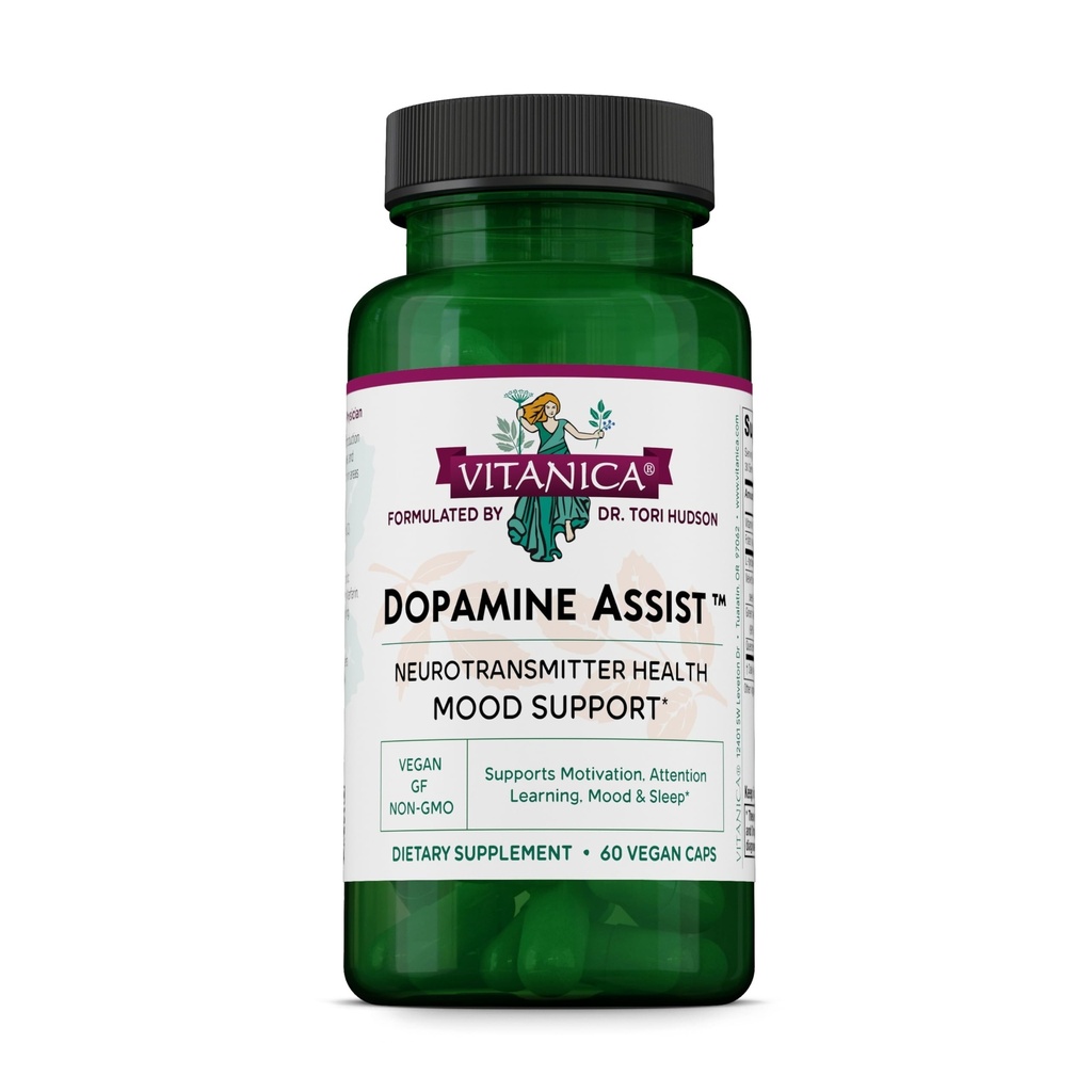 Vitanica Dopamine Assist, Dr Formulated Dopamine Supplement, L-Tyrosine, Mucuna Pruriens Neurotransmitter Mood Support, Vitamine B6, Folate, Green Tea Extract Quercetin Vegan, 60 Capsules