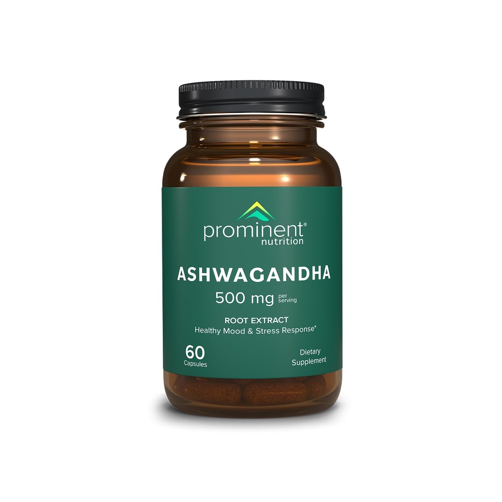 Prominent Nutrition Ashwagandha Supplement - Klinisch onderzocht Shagandha Root Extract voor gezonde Mood & Stress Ondersteuning, gestandaardiseerd tot 2,5% Withanolides, 500 mg, 60 Vegan Capsules - 1 Pack