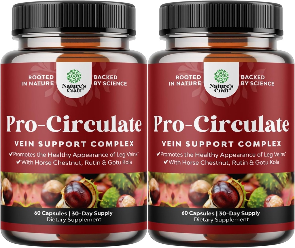 Vein Support Supplementen Been en Veins - Full Body Circulation Supplement for Spider & Varicose Veins and Improved Flow with Horse Chestnut Extract & Flavonoids - Vegan Non-GMO Mini Caps (2 maand)