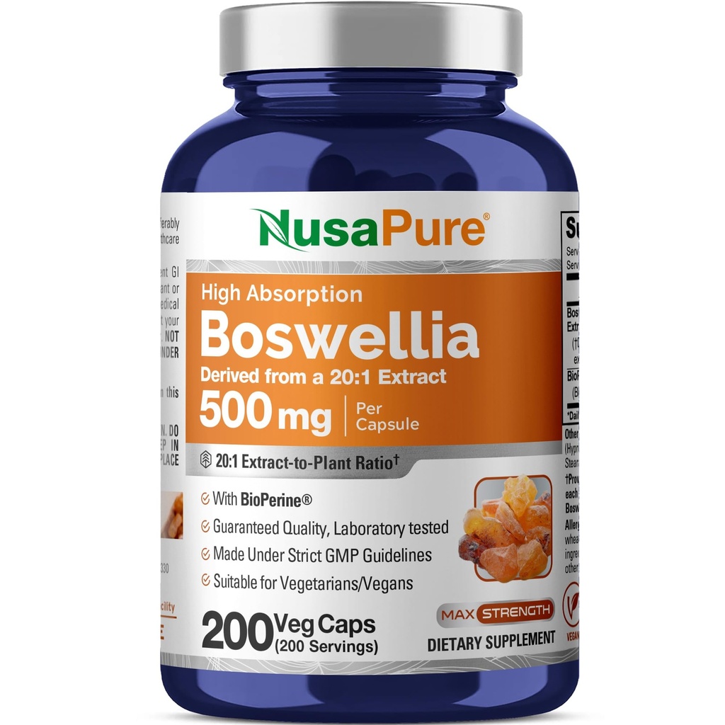 NusaPure Boswellia Serrata, 500 mg, 200 Veg Capsules (Non-GMO, Vegan)