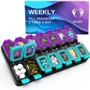 Extra Large Weekly pil Organizer 2 keer per dag - luchtdichte pil 7 dagen - Am Pm Vitamine Case - Medicine Container Twee weken supplement houder dagelijkse medicatie opslag tweemaal Med XL Green / Purple