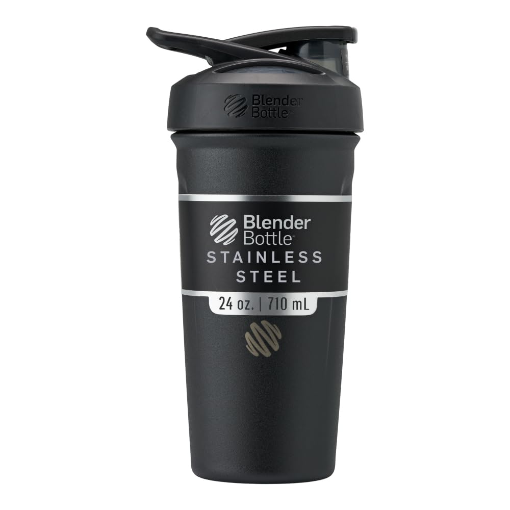 BlenderBattle Strada Shaker Cup Geïsoleerde roestvrij stalen waterfles met draad Whisk, 24-Ounce, zwart