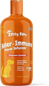 Zesty Paws Allergie & Immune Flavor Infusions pour chiens - avec Omega 3 Huile de saumon pour la peau sensible, EpiCor Animaux, Colostrum & Quercetin - Supports Allergies saisonnières - Poulet Flavor - 16 fl oz