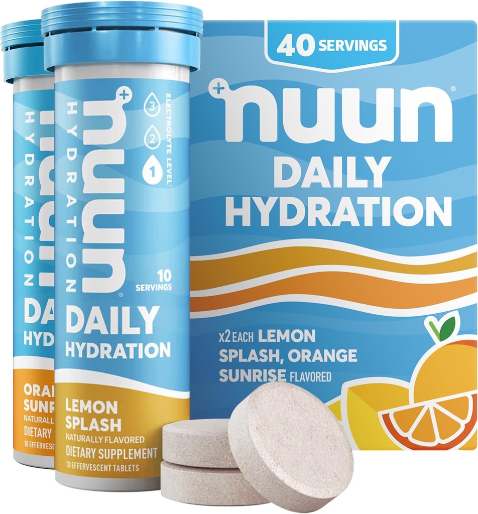 Nuun Comprimés électrolytiques quotidiens avec Magnésium, Calcium, Potassium, Chlorure et Sodium, Sans gluten, Sans sucre, et Vegan, Mélange d'agrumes Saveur, 4 Pack (40 portions Total)