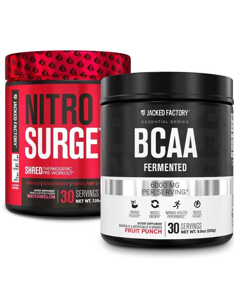 Ge Jacked Factory Nitrosurge Shred Thermogenic Pre-workout in Watermeloen & BCAA in Fruit Punch voor Body Recomposition, Muscle Building and Recovery