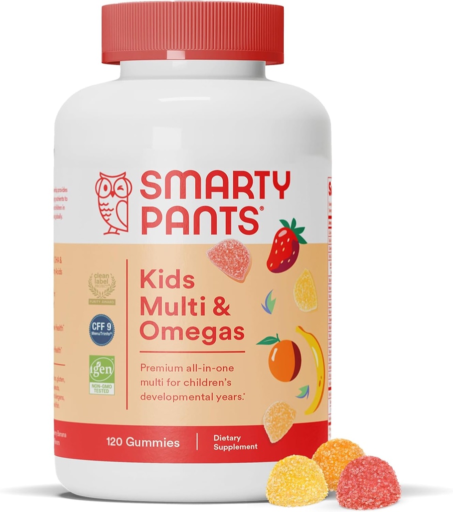 SmartyPants Enfants Vitamines Gommy complètes: Multivitamine, Vitamine D3, B12 (méthylcobalamine), ET Oméga 3 DHA / EPA Huile de poisson, 120 nombre