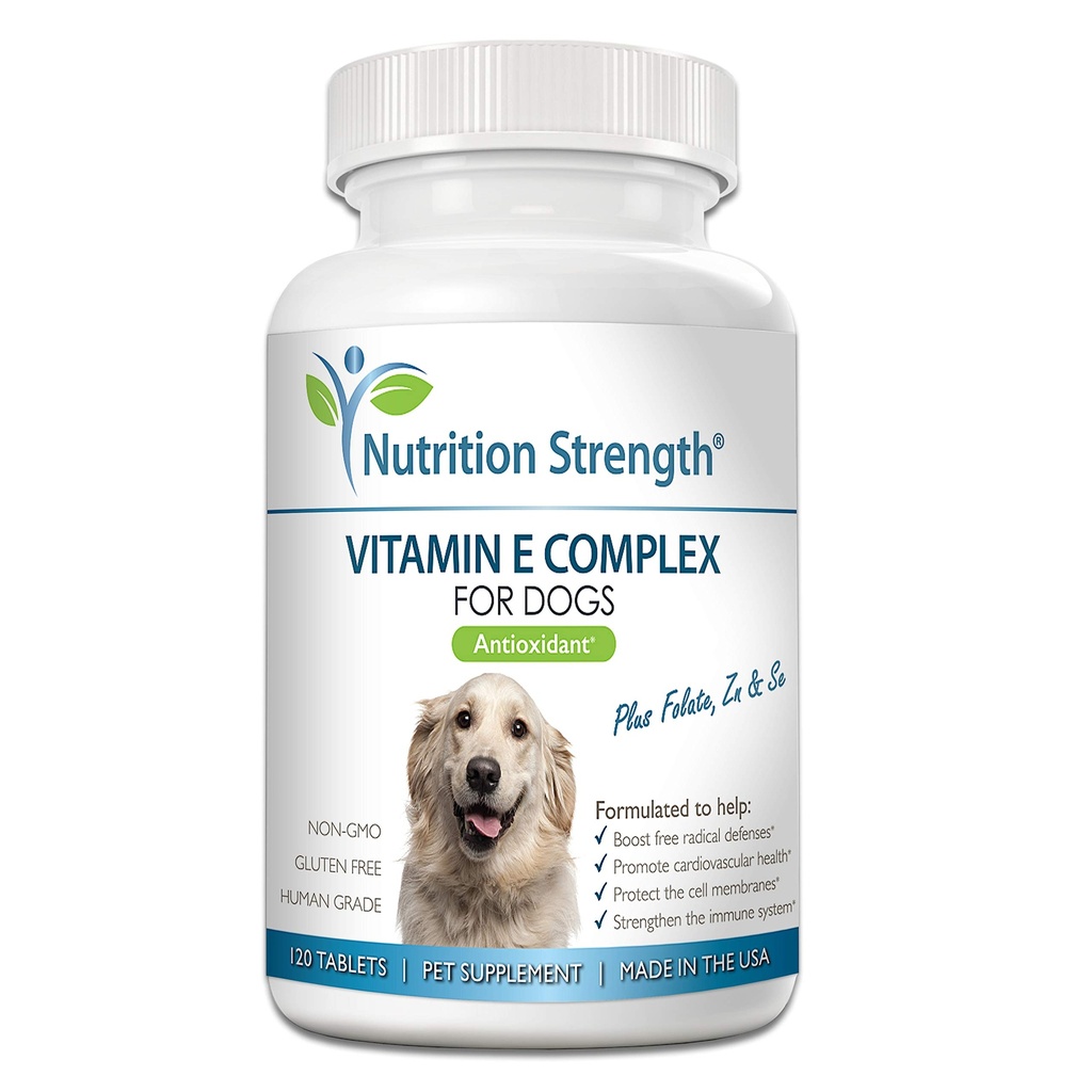 Vitamine E voor honden, Cardiovasculaire gezondheid te bevorderen, Ondersteuning Cell Membranen, Vitamine E Complex te Boost Hond Immune System Plus Zink, Selenium, Folaat, Zalmolie, 120 Kauwtabletten