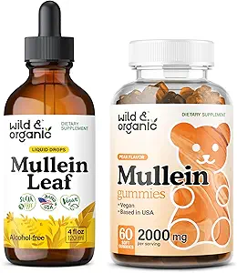 Wild & Organic Mullein Tinctuur 4 fl oz & Mullein Gummies 60 Tellen