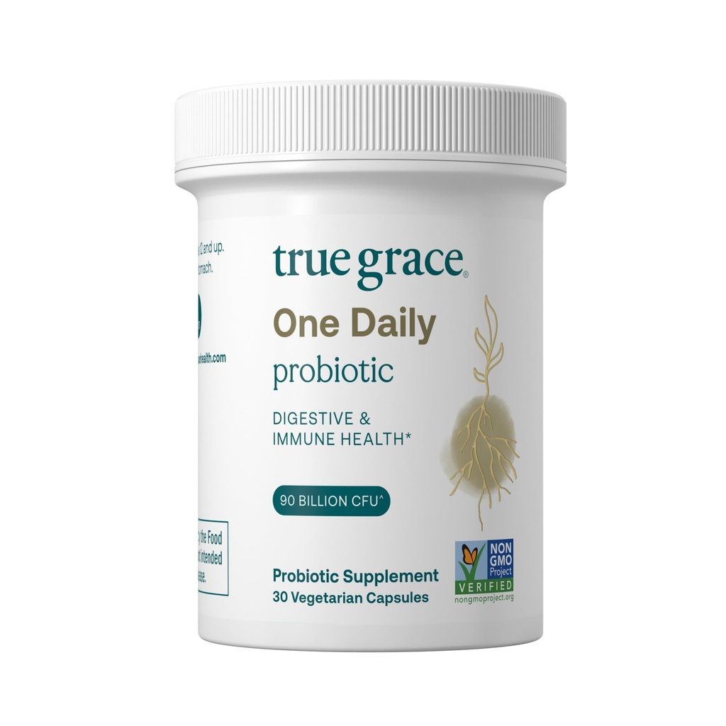 True Grace One Daily Probiotic - 30 Capsules végétariennes - 90 Million CFU - Gut, Digestive et Immune Health Support Blend avec fibre prébiotique - Sans gluten et sans soja
