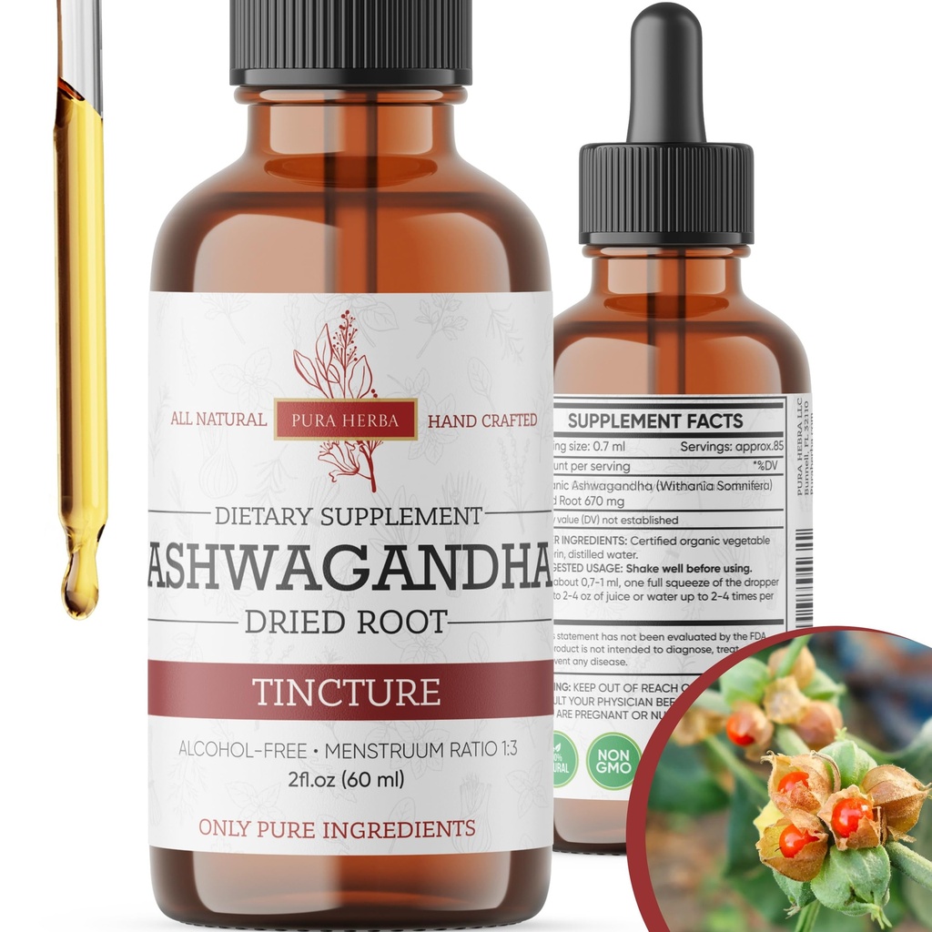 Biologische Ashwagandha vloeibare druppels, Ashwagandha wortel Tinctuur, Ashwagandha Extract Herb Supplementen - 2 Fl Oz