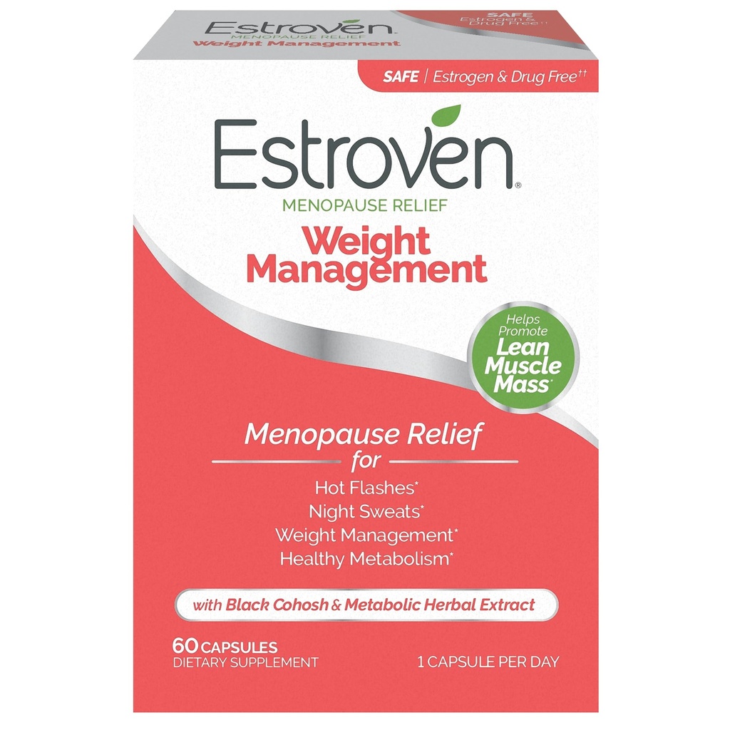 Estroven Weight Management for Menopauze Relief - 60 Ct. - Klinisch Bewezen Ingrediënten Helpen Gewicht te beheren, Nachtkleding en Hot Flash Relief - Drug-Free & Gluten-Free