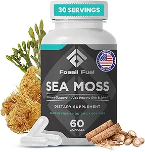 Fossiele brandstof- Organische Superfood voor energie, Digestieve gezondheid, Immune Support, en ontsteking verlichting - verpakt met essentiële voedingsstoffen en mineralen, Sea Moss (60 capsules)