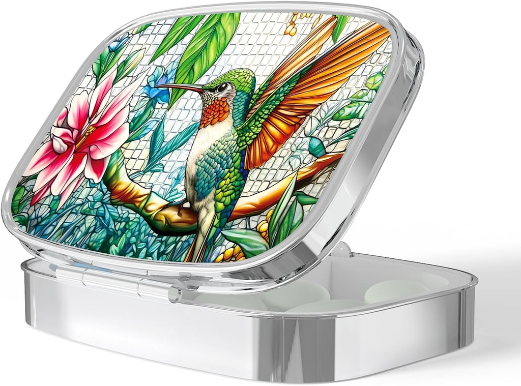Pill Box-2 Compartiment Kleine pil geval Portable voor Pocket & Purse Single Pill Carrier Pillen Container te houden Vitaminen Medicatie Visolie en supplementen BPA-Free(Hummingbird)