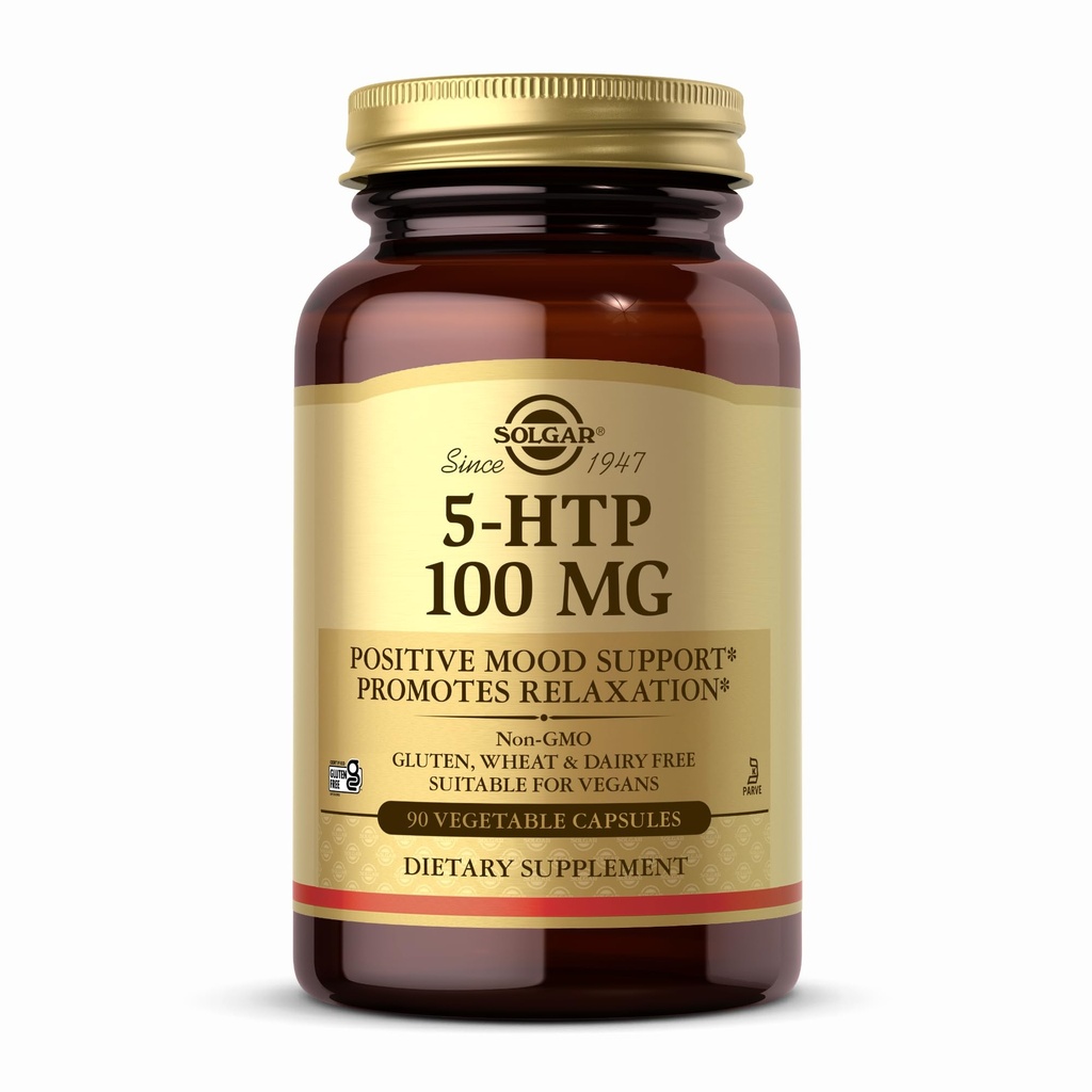 Solgar 5-HTP 100 mg - 90 capsules végétales - favorise la relaxation - Non-OGM, végétalien, kosher et sans gluten - 90 portions