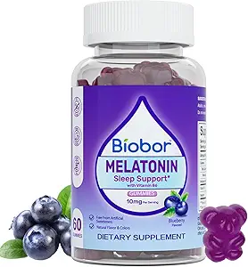 Mélantonine naturelle Gummy 10mg, Supplément de soutien du sommeil Gummies Végétalien diététique avec vitamine B6 pour adulte (Blueberry, 60 comte)