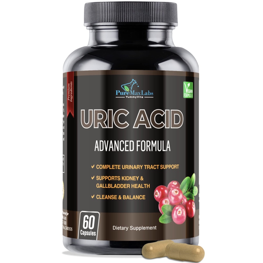 Uric Acid Advanced Formula – Rein, Foie, Gallbladder, Nettoyant de Tract Urinaire avec Cranberry, Chanca Piedra, Tart Cherry, Thistle de lait et Bromelain 60 Capsules