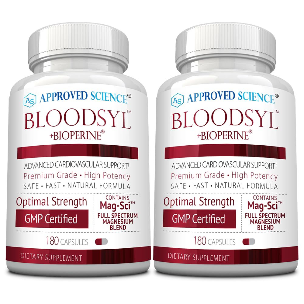 Sciences approuvées Bloodsyl - Supporte le flux sanguin - Hawthorn Berry, Magnésium, BioPerine - Vegan - 180 Capsules - Pack de 2