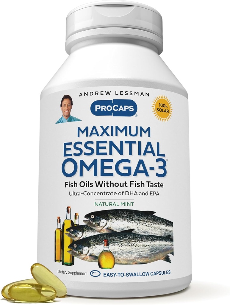 ANDREW LESSMAN Maximum Essential Omega-3 Mint - 60 Softgels - Ultra-Pure, High Potency Omega-3 Oils. Hoge DHA, geen maagklachten, geen lastpakken, geen kwik. Klein Makkelijk doorslikken Softgels