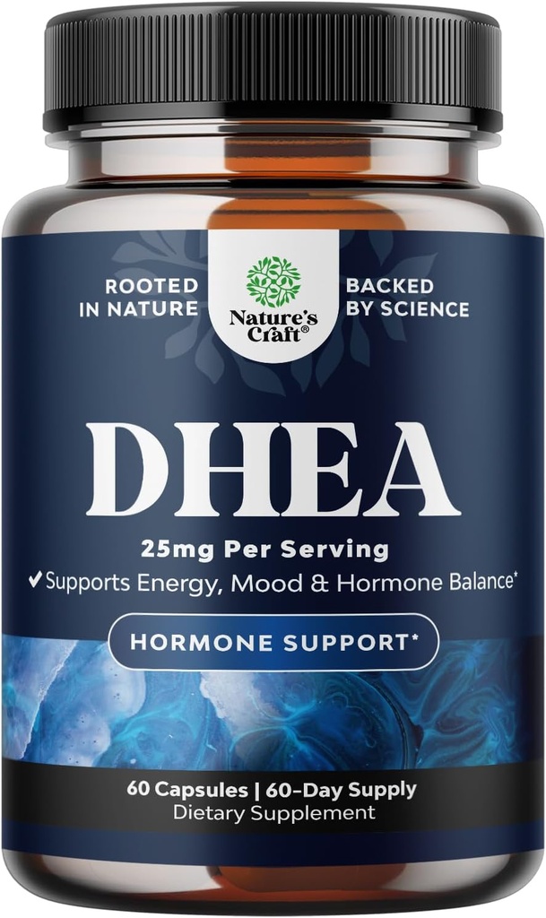 DHEA Supplement voor vrouwen en mannen - Pure DHEA 25mg voor Hormone Balance, Verbetert Mood Stabiliteit, Hersenfunctie, Immuunstelsel, Energie & vruchtbaarheid - Dehydroepiandrosteron Capsules voor volwassenen - 60 Ct
