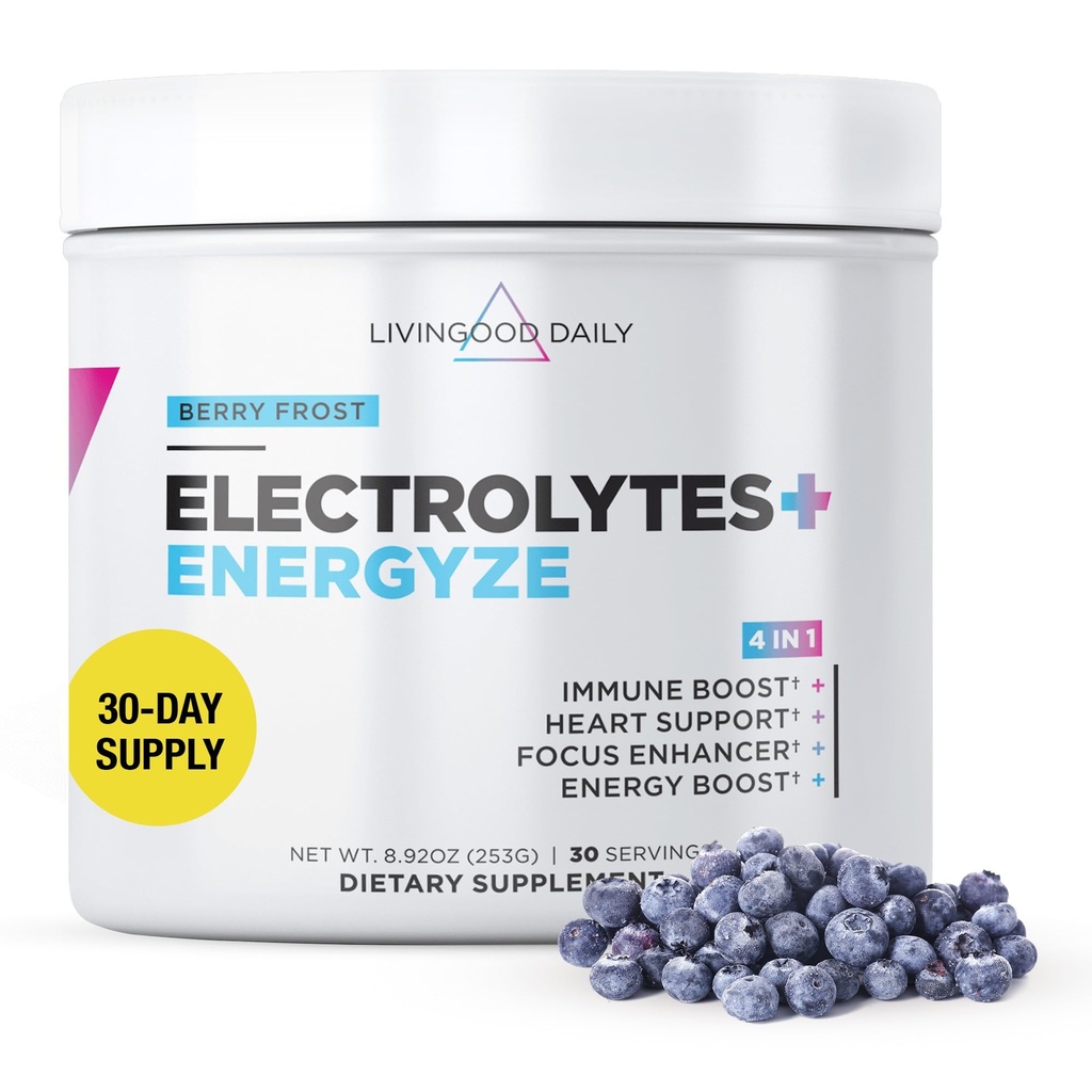 Livingood Daily Electrolytes Powder, Electrolytes Hydration Drink Mix met vitamine C, Magnesium, Taurine & Sea Salt, Electrolyte Supplement voor energie en hydratatie, Keto, Berry Frost Flavor, 30 Srvgs