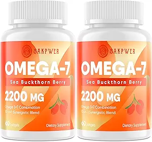 Omega-7 Zeedoornolie - met Omega-3 EPA/DHA Visolie, Cinnamomum, Fenegriek, ALA, Groene Thee, Cayenne Pepper, Kurkuma, Resveratrol, Zwarte Peper - Glutenvrij, 2Pack