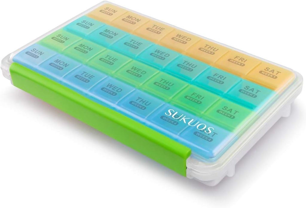 Sukuos maandelijkse pil Organizer 28 Dag Gemakkelijk te openen, grote vocht-resistant pil Box koffers met stof-proof doos en duidelijke deksel voor vitamine/visolie / aanvullingen